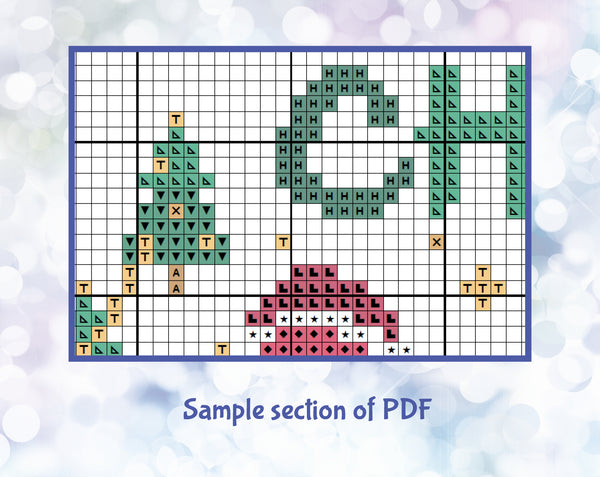 Christmas Songs cross stitch pattern. A large pattern of a poem made up of popular Christmas song titles. Sample section of PDF.