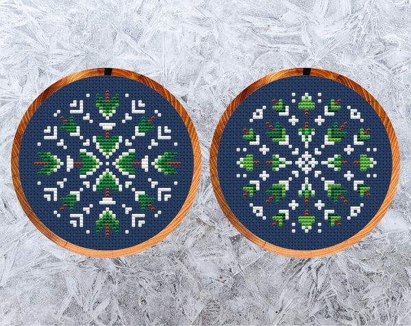 Christmas Tree Snowflakes cross stitch patterns. Snowflakes 1 and 2.