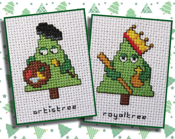 Cross stitch images of 'artistree' and 'royaltree'
