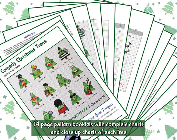 Comedy Christmas Trees cross stitch pattern - pages of pattern booklet.