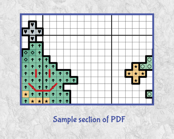 Dancing Christmas Trees cross stitch pattern. Nine cute mini Christmas trees. Section of PDF.