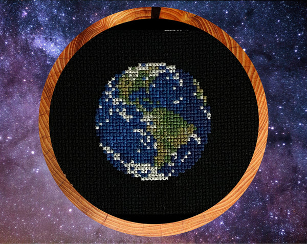 Mini Earth cross stitch pattern. Accurate pattern of the Earth from space.