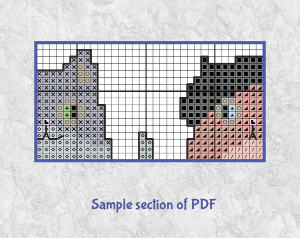 Funky Cats cross stitch pattern - sixteen fun mini cats in different colours. Section of PDF.