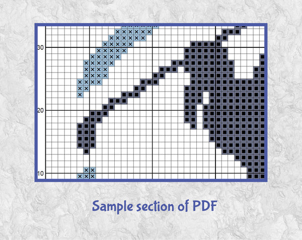 Golf Heart cross stitch pattern, with golfer wearing a skirt. Section of PDF.