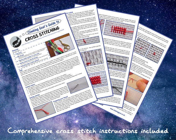 Comprehensive cross stitch instructions included.
