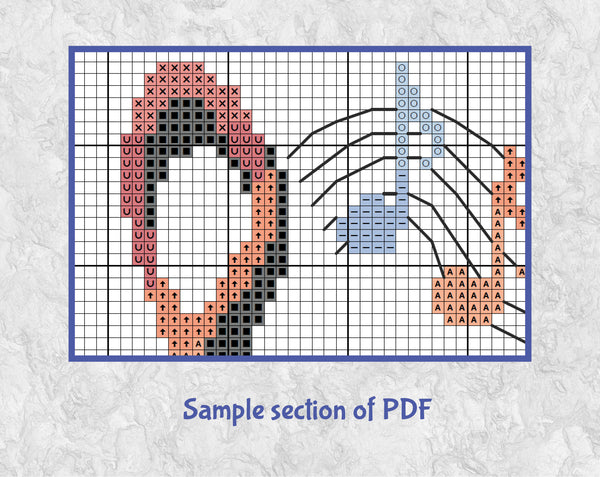 Heart of Music cross stitch pattern. Treble clef and music notes making the shape of a heart. Section of PDF.