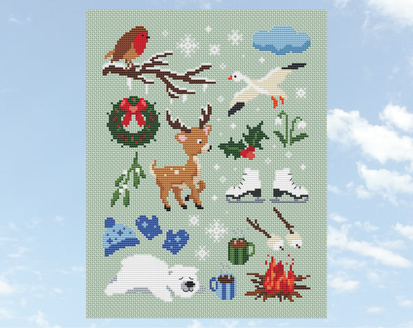 Icy Winter cross stitch pattern - shown without frame