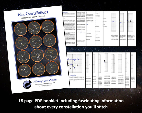 Mini Constellations: 18 page PDF booklet including fascinating information about every constellation you'll stitch