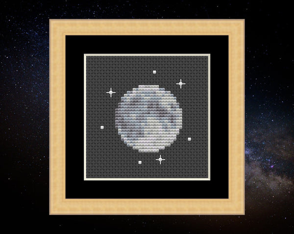 Mini Full Moon cross stitch pattern - shown in frame
