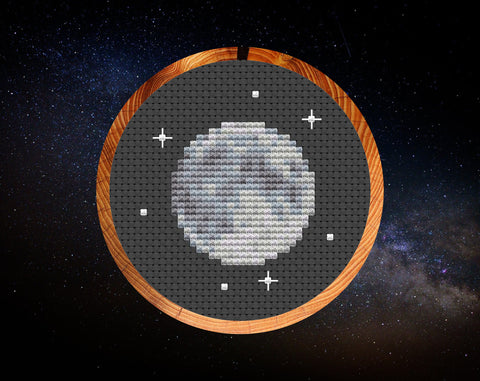 Mini Full Moon cross stitch pattern - shown in hoop
