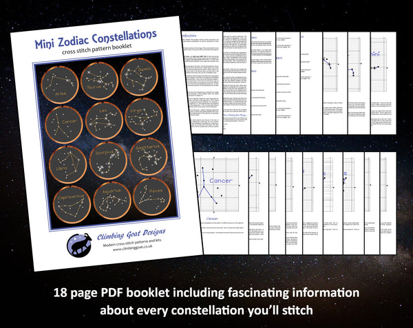 Mini Zodiac Constellations: 18 page PDF booklet including fascinating information about every constellation you'll stitch