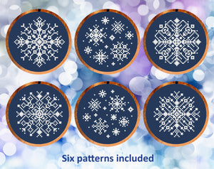 Snowflakes cross stitch patterns (Set 3: 4-inch hoops) - six snowflakes patterns included