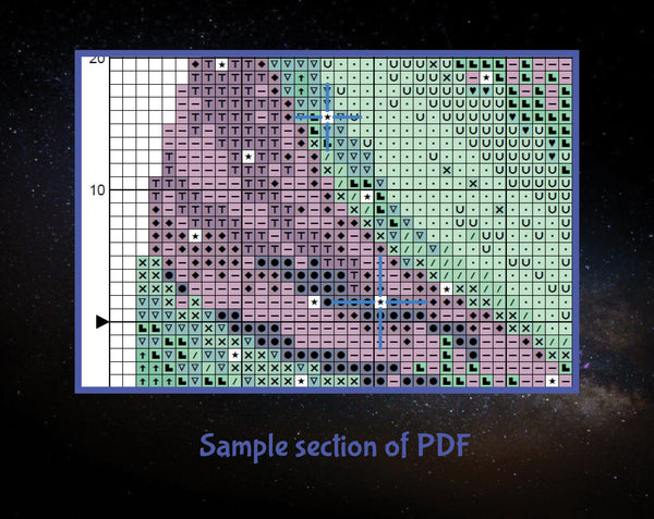 Northern Lights cross stitch pattern. Sample section of PDF.
