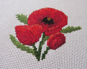 Poppy Flowers cross stitch pattern - stitched piece