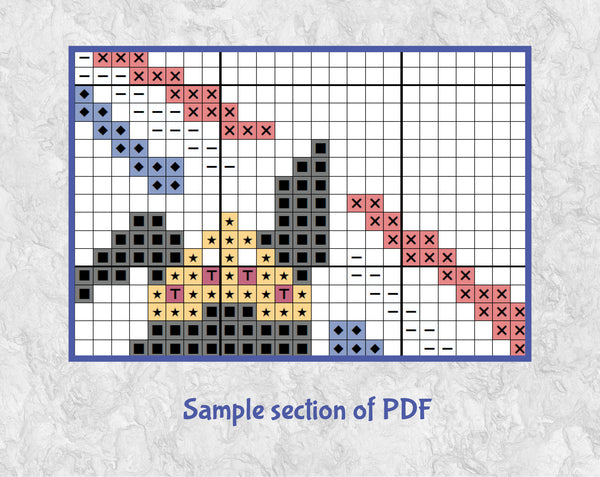 Platinum Jubilee cross stitch pattern. Two bunnies watching with a union flag watching a flypast. Section of PDF.