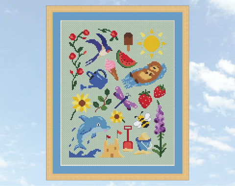Radiant Summer cross stitch pattern - shown with frame