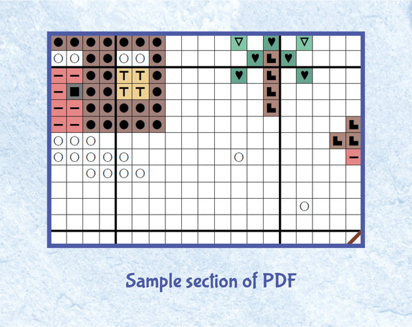 Snowman and Snowcats cross stitch pattern. Sample section of PDF.