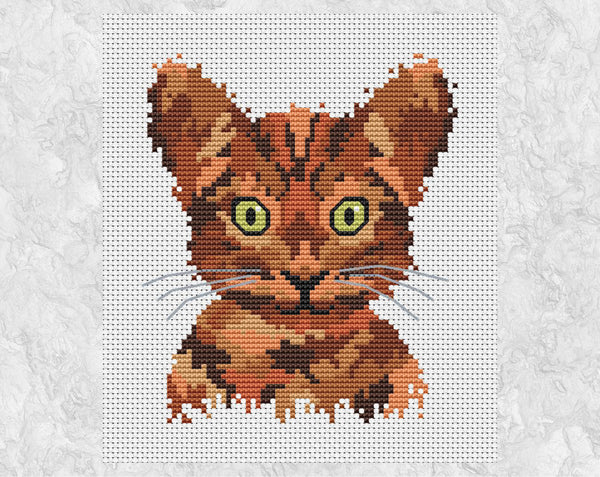 Splattered Paint Cat cross stitch pattern. Shown without frame.