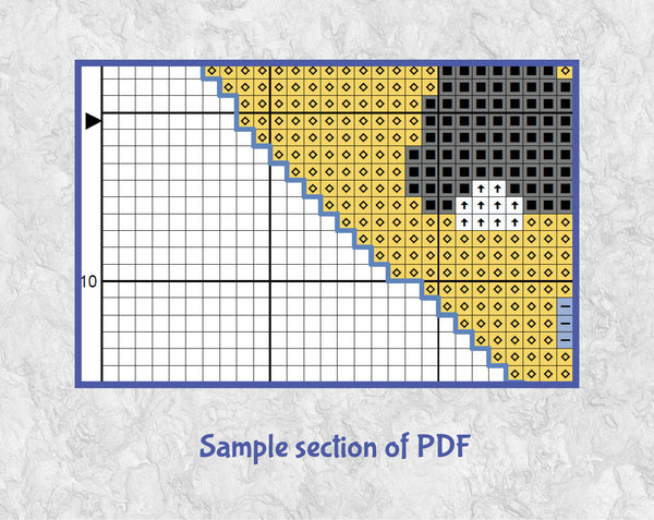 "We Stand With You" cross stitch pattern of two bunnie silhouettes in a heart shape filled with the colours of the Ukrainian flag. 100% of profits go to the Ukraine Humanitarian Appeal. Section of PDF.