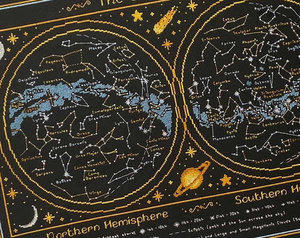 Wonders of the Night Sky cross stitch pattern. Close up of Northern Hemisphere.