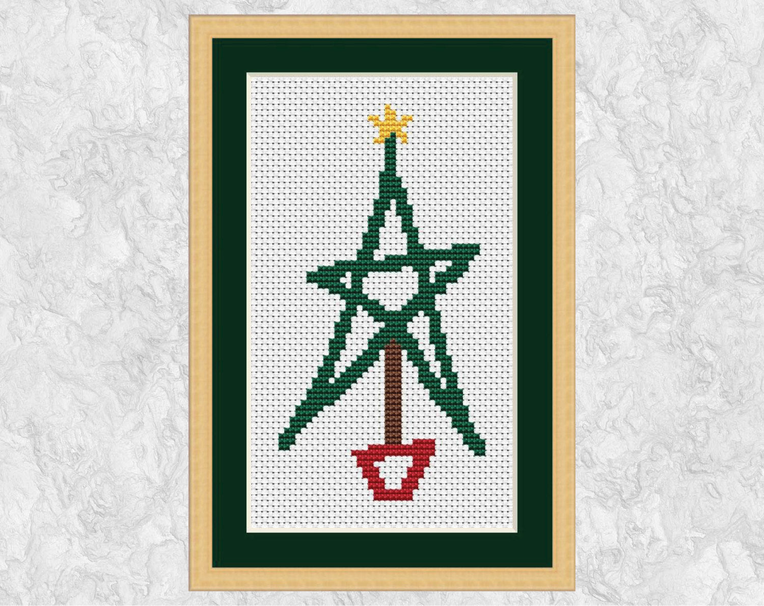 Christmas Tree Star cross stitch pattern - with frame