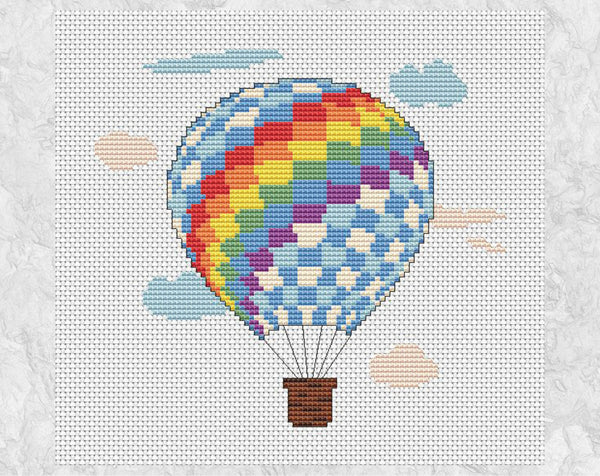 Rainbow Hot Air Balloon cross stitch pattern - without frame