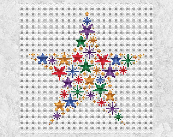 Rainbow Star of Stars cross stitch pattern - without frame