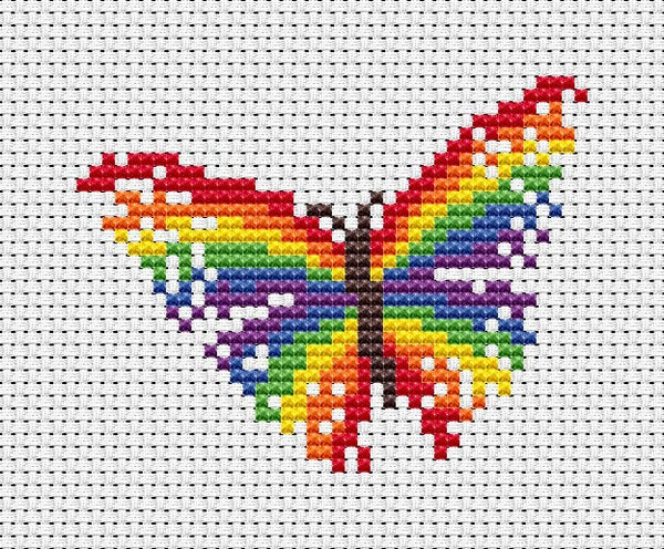 Mini rainbow butterfly cross stitch pattern