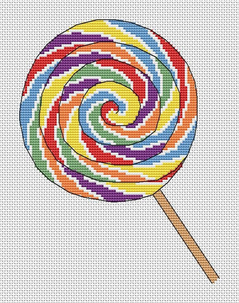 Rainbow Lollipop cross stitch pattern - without frame