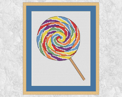 Rainbow Lollipop cross stitch pattern - with frame