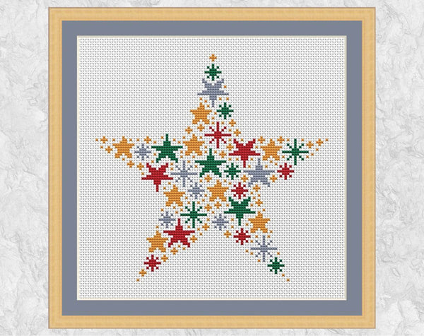 Christmas Star of Stars cross stitch pattern with frame