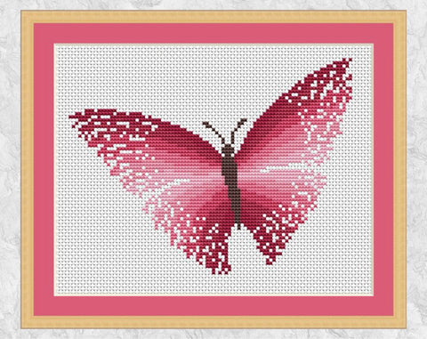 Pink Butterfly cross stitch pattern - with frame
