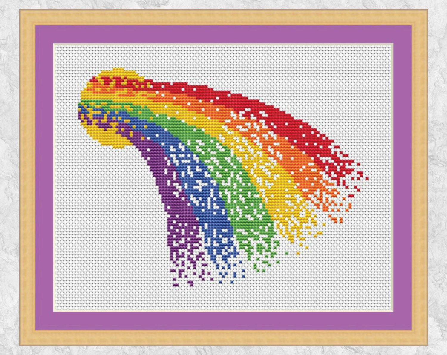 Magical Rainbow Heart cross stitch pattern - with frame