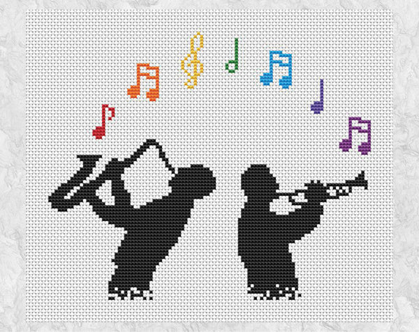 Jazz Rainbow cross stitch pattern - silhouette musician design