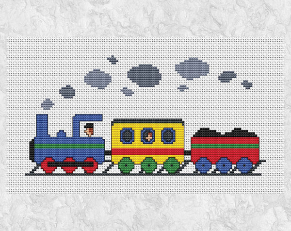 Cartoon Toy Steam Train cross stitch pattern - without frame