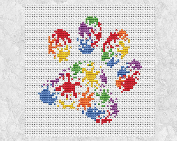 Splattered Paint Paw Print cross stitch pattern - for pet lovers