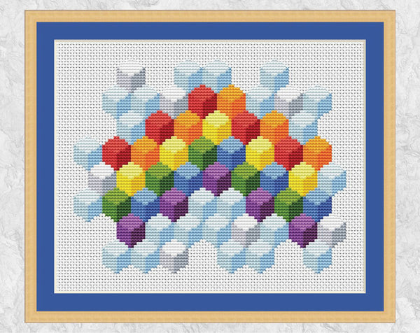 Geometric Rainbow cross stitch pattern - with frame