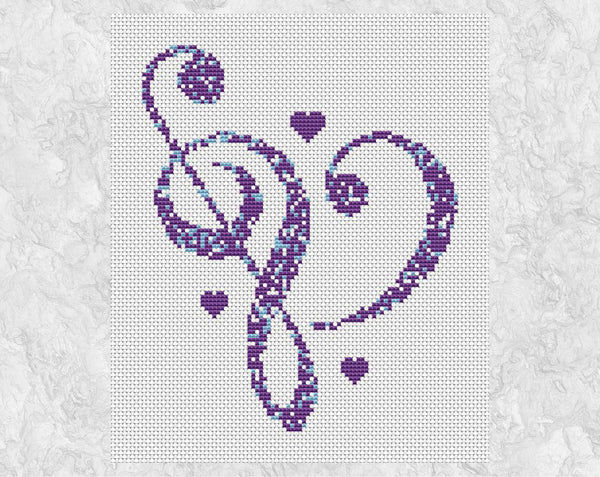 Music Clefs Heart cross stitch pattern - without frame