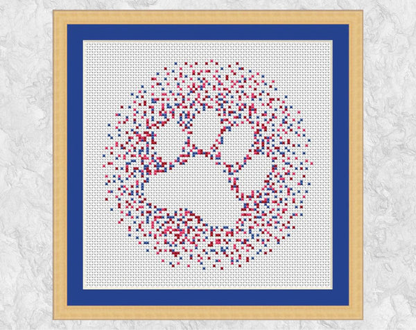 Confetti Paw Print cross stitch pattern - with frame
