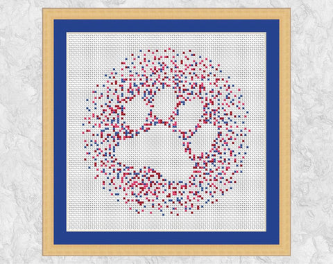 Confetti Paw Print cross stitch pattern - with frame