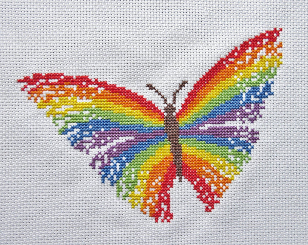 Rainbow Butterfly cross stitch kit - magical rainbow butterfly - stitched piece.