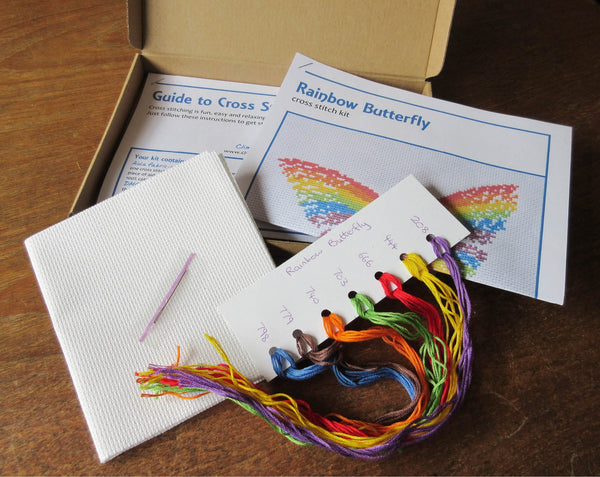 Rainbow Butterfly cross stitch kit - box contents