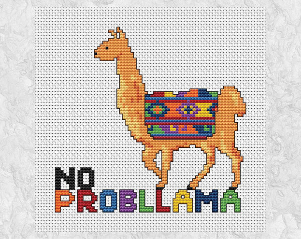 'No Probllama' Llama cross stitch pattern - without frame