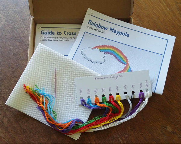 Rainbow cross stitch kit - box contents