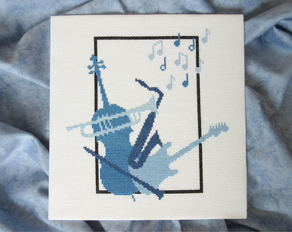 Musical Cluster cross stitch pattern - silhouettes of musical instruments
