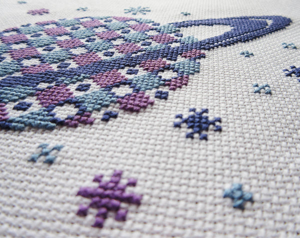 Geometric Saturn - Space cross stitch pattern - close up angled from the right