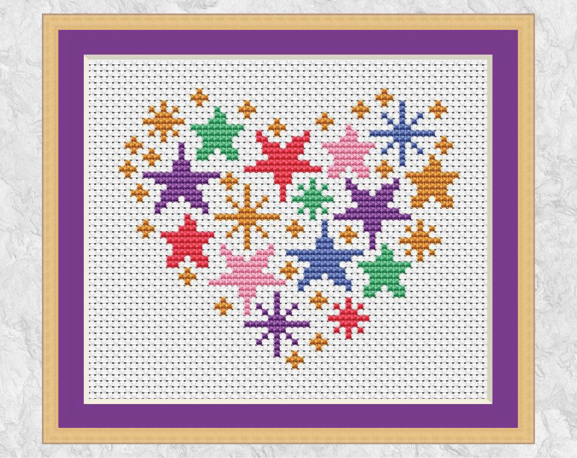 Stars Heart cross stitch pattern - with frame