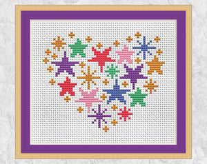 Stars Heart cross stitch pattern - with frame