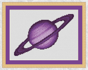 Pop Art Saturn - Space cross stitch pattern - with frame