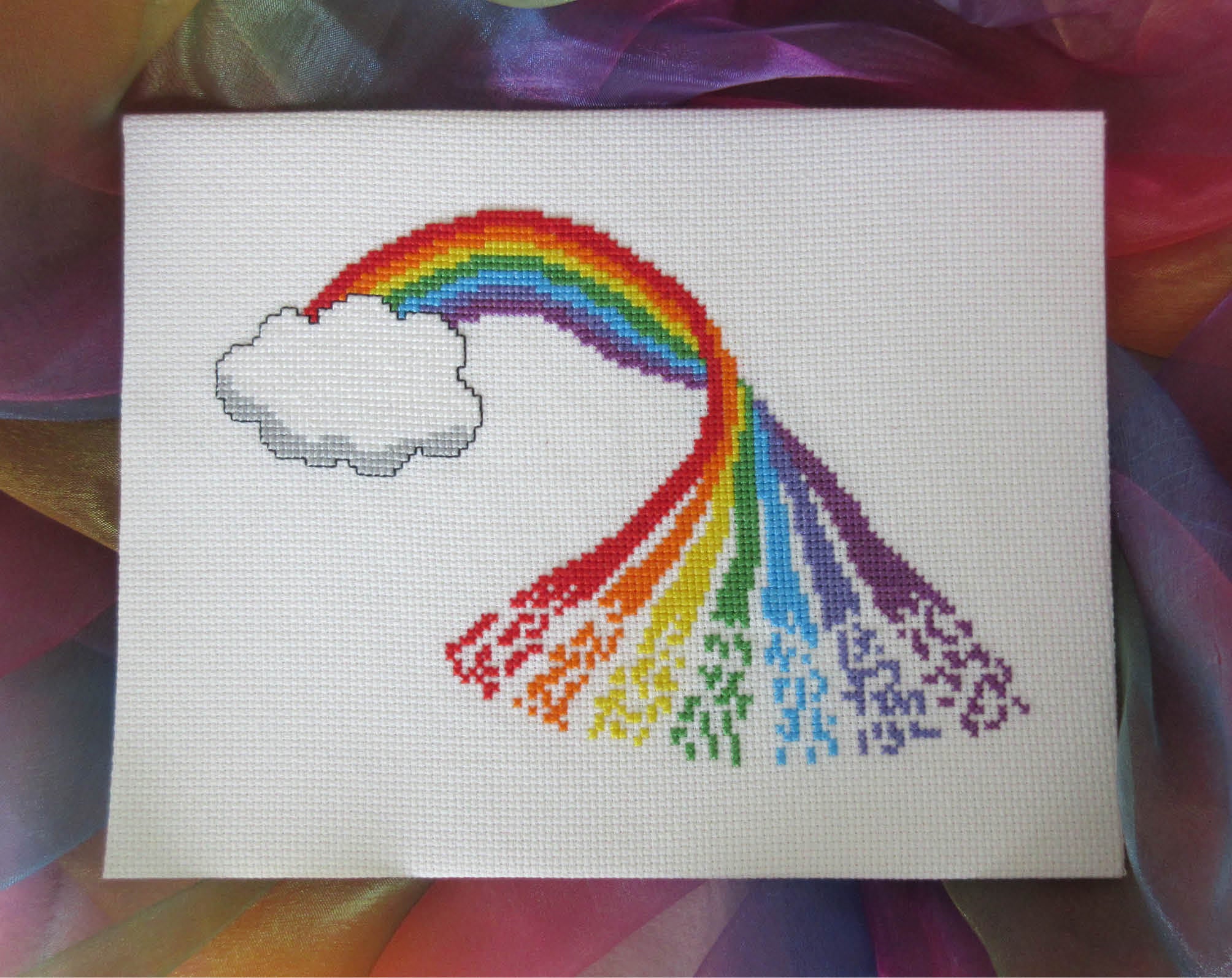 Rainbow Maypole cross stitch pattern - magical rainbow falling from a cloud